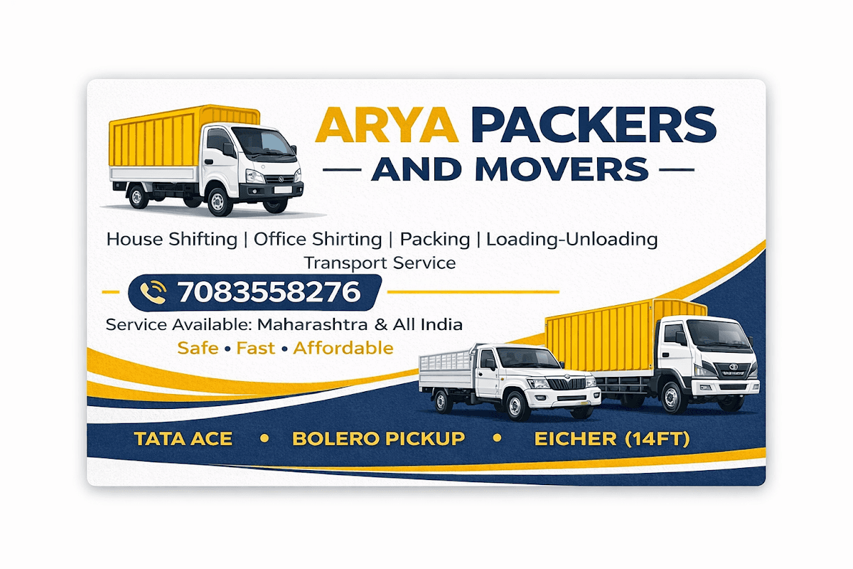 Arya Packers and Movers - Business poster and services overview
